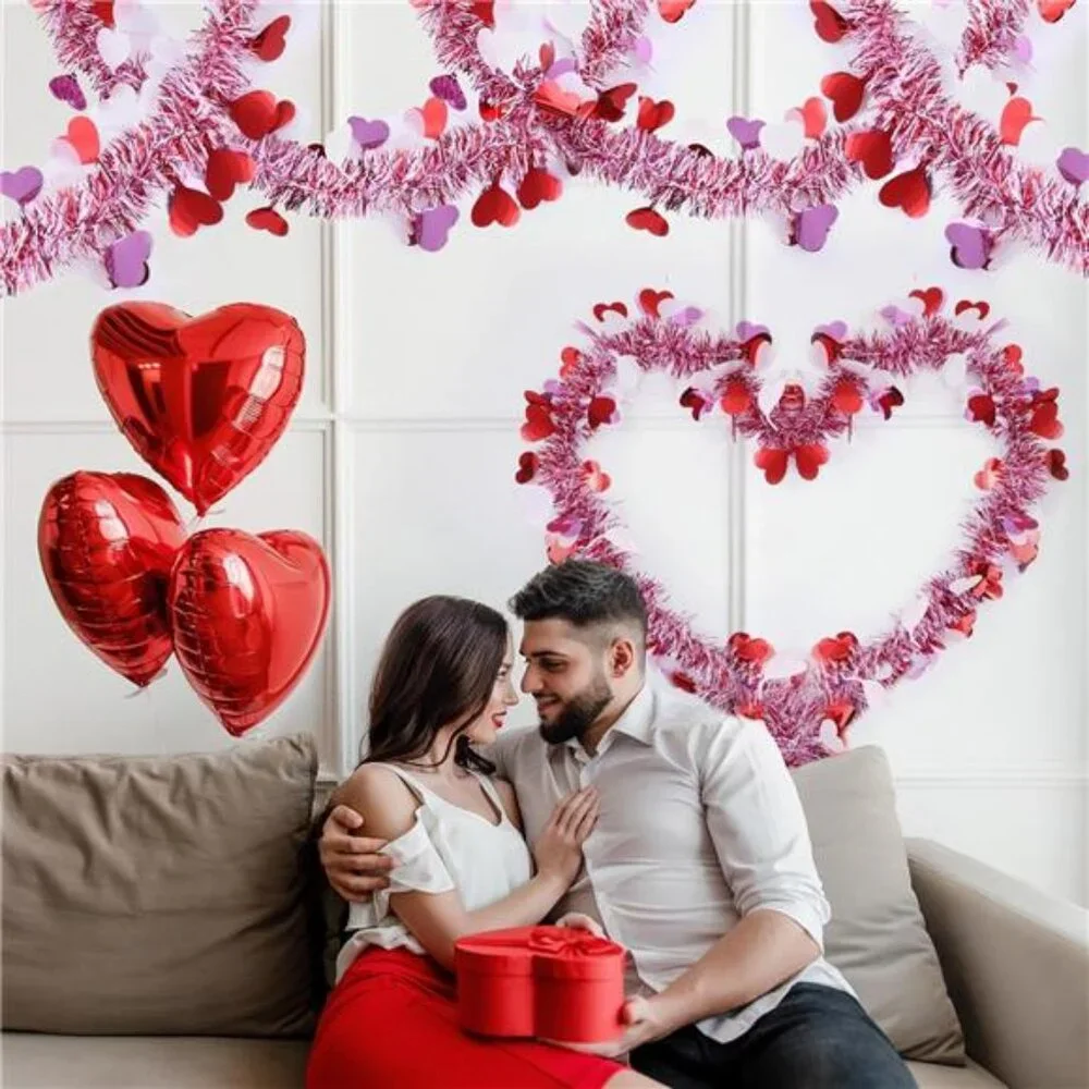 Great 33 Ft Valentines Heart Tinsel Garland Decorations Valentines Day Red Pink